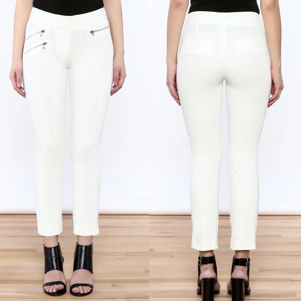 New Veronica Beard Roxy Baby Bell Front Zip Pocket Ankle Pant White